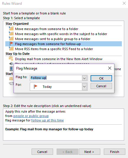 Outlook Rules Wizard: Flagging a message Image: Outlook Rules Wizard: Flagging a message